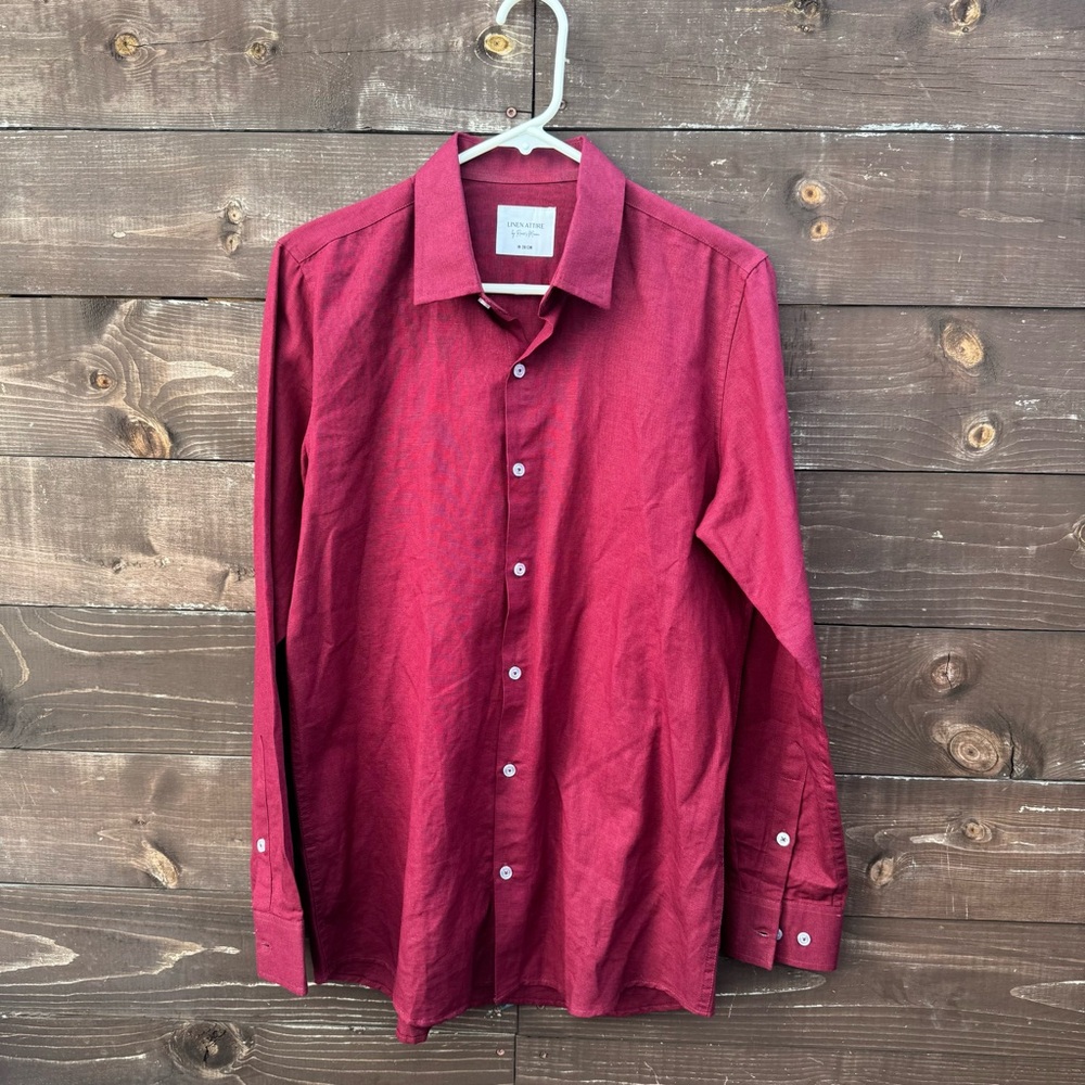 Linen Attire by Ranee’s Miami Button Down Shirt Burgundy Red Size Medium